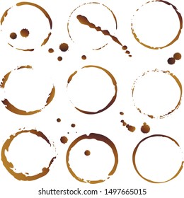 Vector Coffee Cup Stains, Isolated On White Background, Tea Ring Stamps Illustration