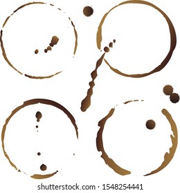  Vector coffee cup stains, Isolated On White Background, tea ring stamps Illustration