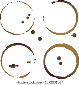 Vector coffee cup stains, Isolated On White Background, tea ring stamps Illustration