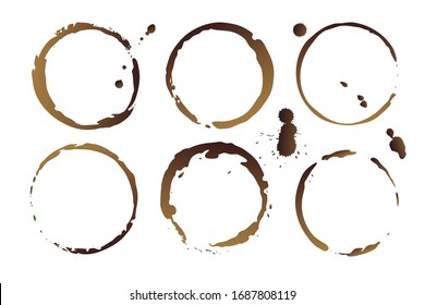 Vector Coffee Cup Stains, Isolated On White Background, Tea Round Stamps Illustration