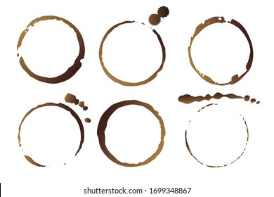 Vector coffee cup stains, isolated on white background, tea round stamps Illustration
