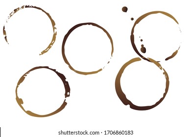 Vector coffee cup stains, isolated on white background, tea round stamps Illustration