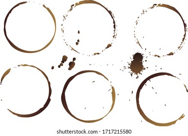 Vector coffee cup stains, isolated on white background, tea round stamps Illustration