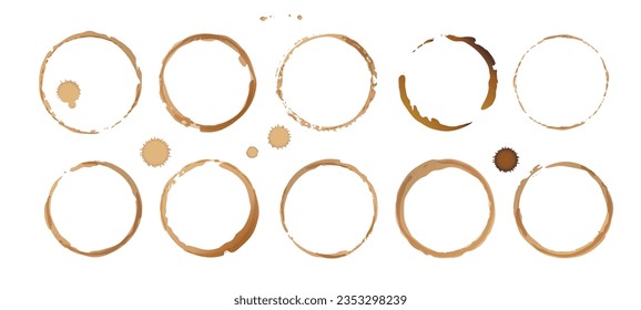 Vector coffee cup stains, Isolated On White Background, tea ring stamps Illustration