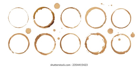 Vector coffee cup stains, Isolated On White Background, tea ring stamps Illustration