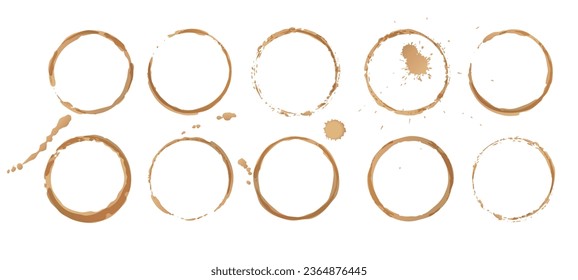 Vector coffee cup stains, Isolated On White Background, tea ring stamps Illustration