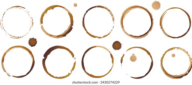 Vector coffee cup stains, Isolated On White Background, tea ring stamps Illustration
