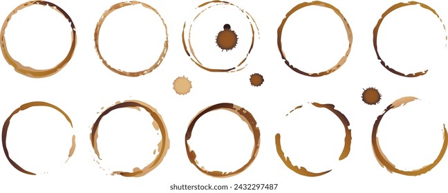 Vector coffee cup stains, Isolated On White Background, tea ring stamps Illustration