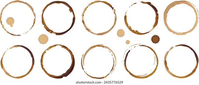 Vector coffee cup stains, Isolated On White Background, tea ring stamps Illustration