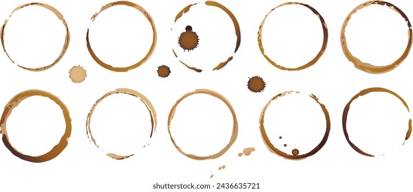 Manchas de la taza de café del vector, aisladas en el fondo blanco, sellos del anillo del té