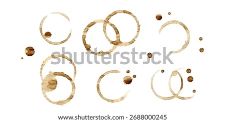Vector coffee cup stains on transparent background. Circle prints and stains for vintage design.