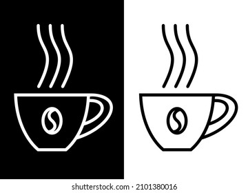 Vektor-Kaffeetasse mit Dampf aus schwarzen Linien auf weißem Hintergrund. Abstrakte, schwarz-weiße Vektorgrafik.