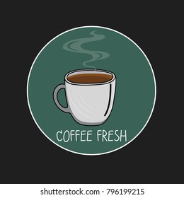 Vector of coffee cups logo in green circle. isolated illustration on chalkboard design.
