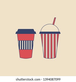 Vector coffee cups in modern flat style on light background. Poster with coffee cups