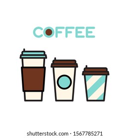 Vector coffee cups set icons. Flat illustration of coffee cups isolated on white background. Icon vector illustration sign symbol.