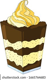 Vektorillustration-Kaffeeküert auf Quadratglas mit Sahne einzeln auf weißem Hintergrund