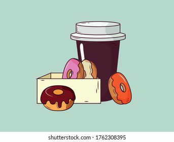 vector coffee and donuts in pastel colors