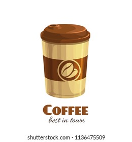 Vector coffee drink disposable paper cup icon for design street cafe menu. Cartoon style.