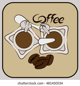 vector coffee flat icons. Symbol isolated on brown background
