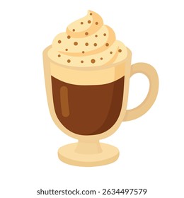 Vector coffee glass with whipped cream and sprinkles, cozy clipart for dessert and drink themes.