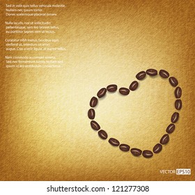Grano de café vectorial contra fondo textil de tela.