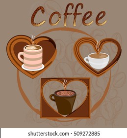 Vector Coffee hearts with coffee cups