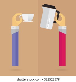 vector coffee Hot pot icon arm and hand