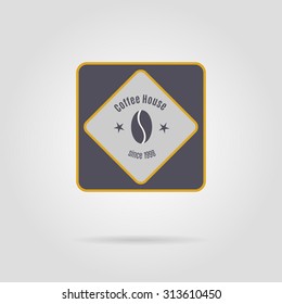 Vector coffee house logo. Vector 10 eps illustration. Coffee house, production, brand, business identity logo. Diamond form, vector coffee bean, stars.