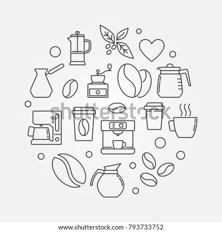 Vector coffee house round symbol or illustration in linear style