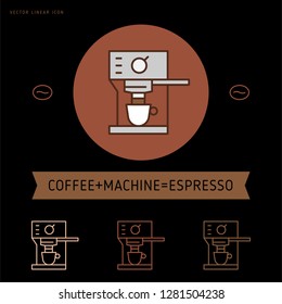 Vector coffee icon and line coffee badge in outline style with trendy emblem for coffee shop sign, coffee house.