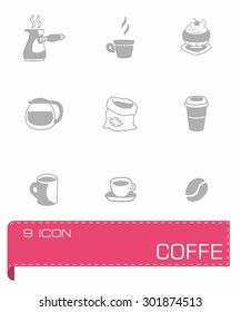 Vector Coffee icon set on grey background
