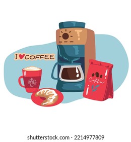 Vector coffee icons. Flat coffee icons. Food and drink elements. Coffee poster. concept how to make coffee infographic.