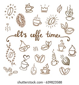 Vector coffee icons set. coffee shop illustration design elements vintage vector on isolated background
