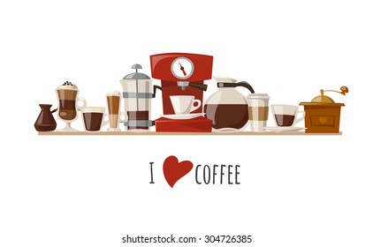 Vector coffee icons.Flat coffee icons. Food and drink elements. Coffee poster.