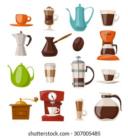 Vector coffee icons.Flat coffee icons. Food and drink elements. 