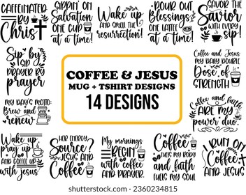 Vector Coffee and Jesus Design, Coffee Design Bundle, Church Vector Design, Coffee Mug Design, Hand Drawn Original Artwork Tshirt Vector Bundle 