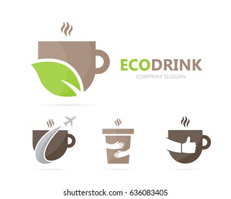 Vector of coffee and leaf logo combination. Drink and eco symbol or icon. Unique organic cup and tea logotype design template.