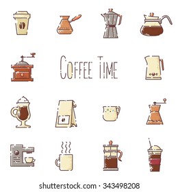 Vector coffee linear icons set