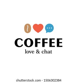 Vector coffee logo design template. Caffeine bean icon symbol. Modern heart, love and chat illustration logotype for cafe