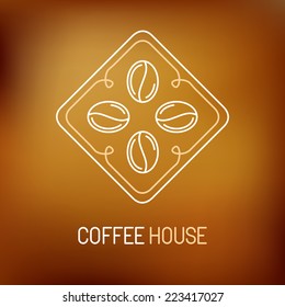 Vector coffee logo and icon in outline style - trendy emblem for coffee shops and houses