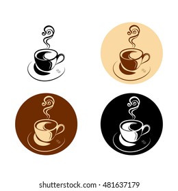 Vector coffee logo icon set with cap and coffee beans. The original icons for menu list, logo and signboard. Isolated vector illustration. Flat design.