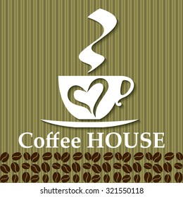 Vector coffee love design with coffee beans. Coffee menu cover.