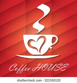 Vector coffee love design on a red background. Coffee menu cover.