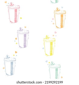 Vector Coffee Love Streifen mit Herz nahtlos Muster Hintergrund. Perfekt für Stoff-, Scrapbooking- und Tapete-Projekte.