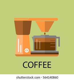 Vector coffee maker in flat style on white background.