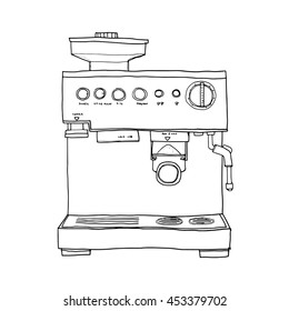 vector Coffee maker hand drawn line art illustration
