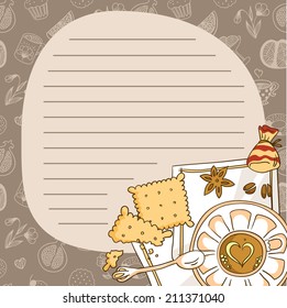 Vector Coffee menu with a cup, cookies and candies