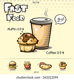 vector. coffee + muffin. fast food icons set for your design.