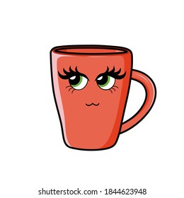 Vector coffee mug cup with expressionless face. Vector Illustration.