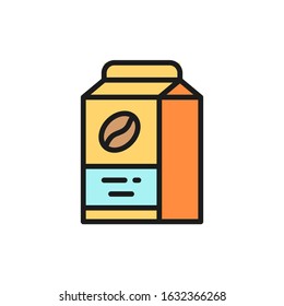 Vector coffee package, food packaging flat color line icon.